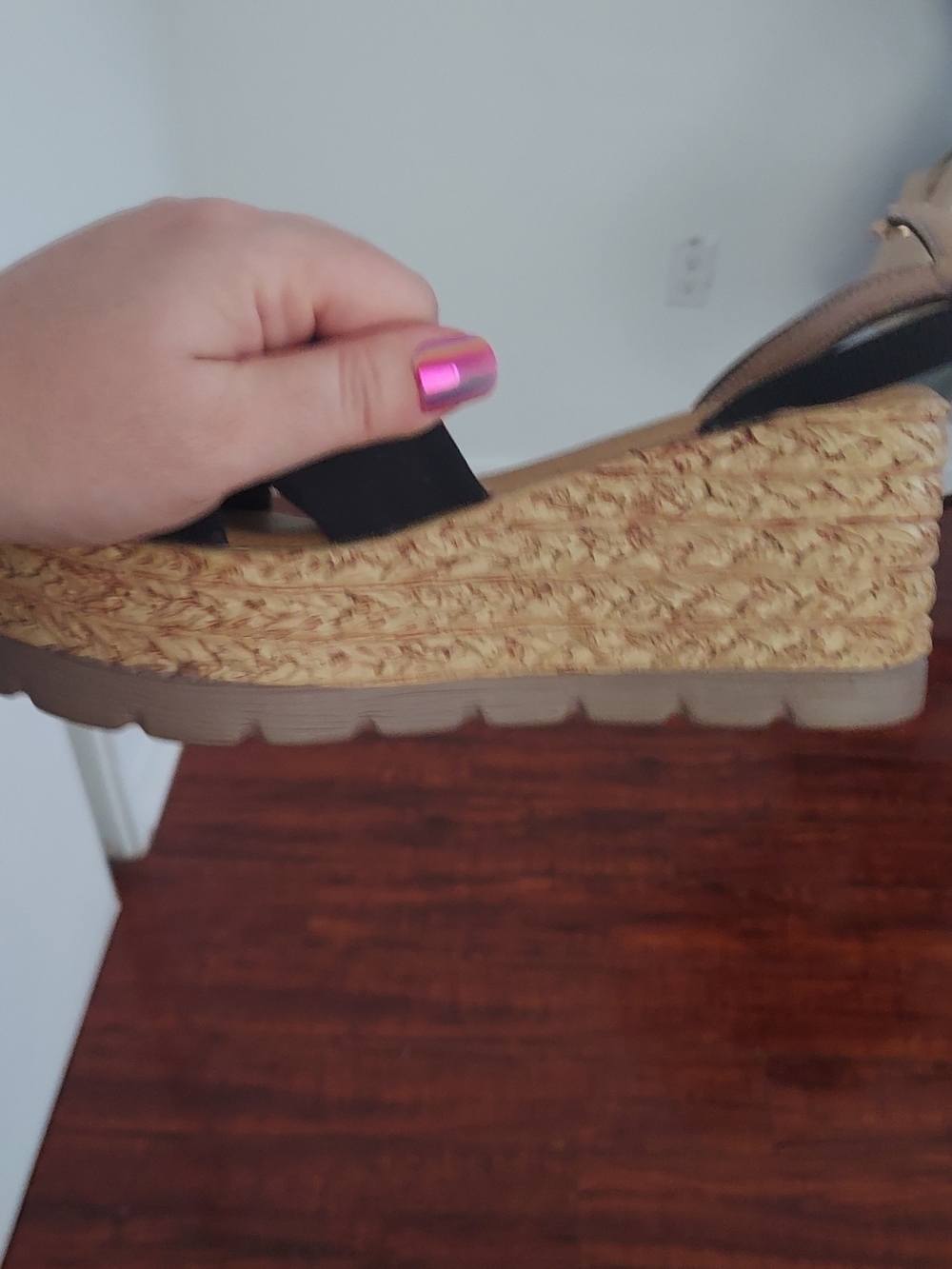 Amazon Black Strap Espadrille Wedge Sandals with Natural Raffia Platform